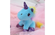 Plush Unicorn Keychain Metal Ring Blue 12cm