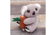 Plush Koala Keychain with Branch Gray Carabiner Gold 12cm