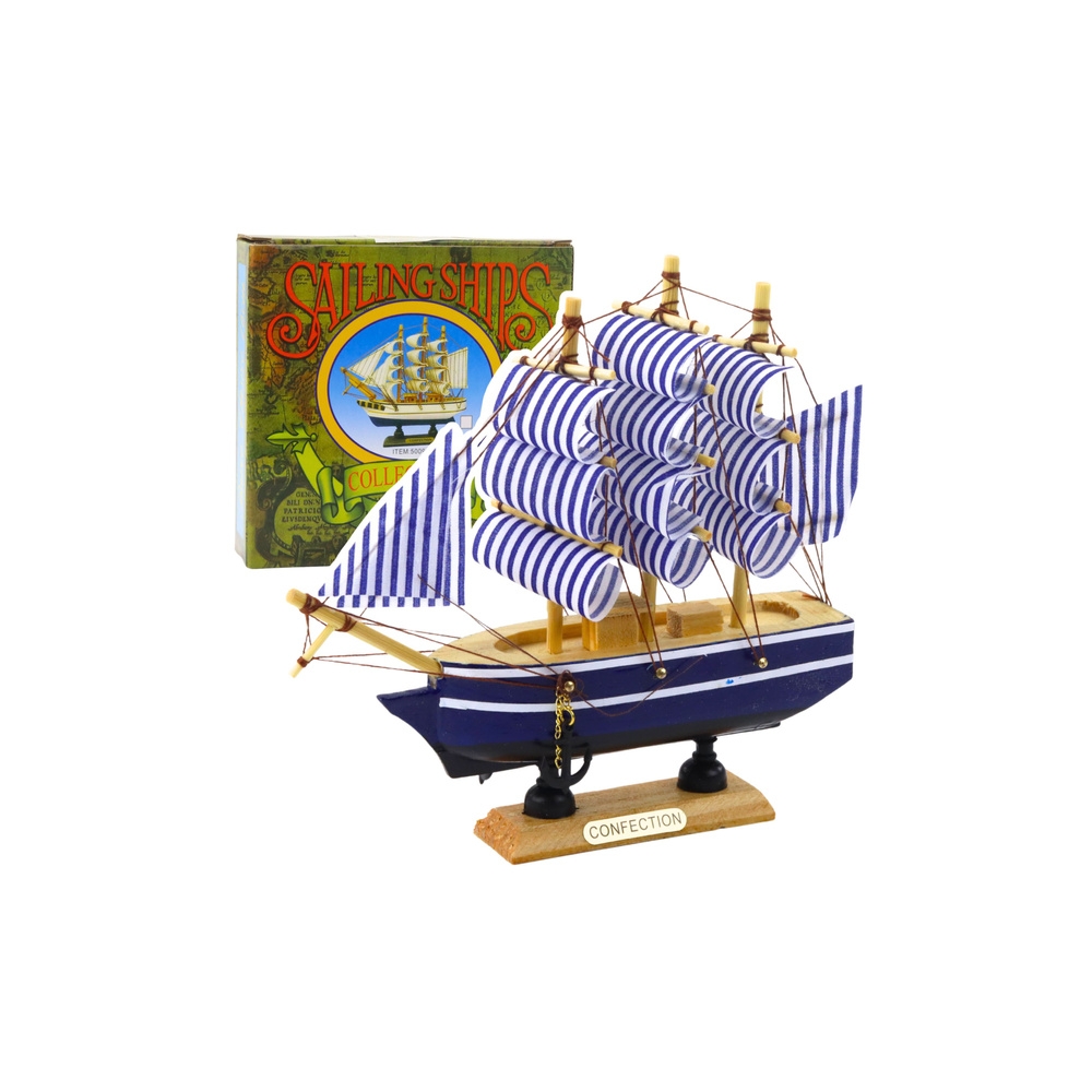 Model Kolekcjonerski Dekoracyjny Statek Żaglowiec Biało-Niebieski 16x15cm