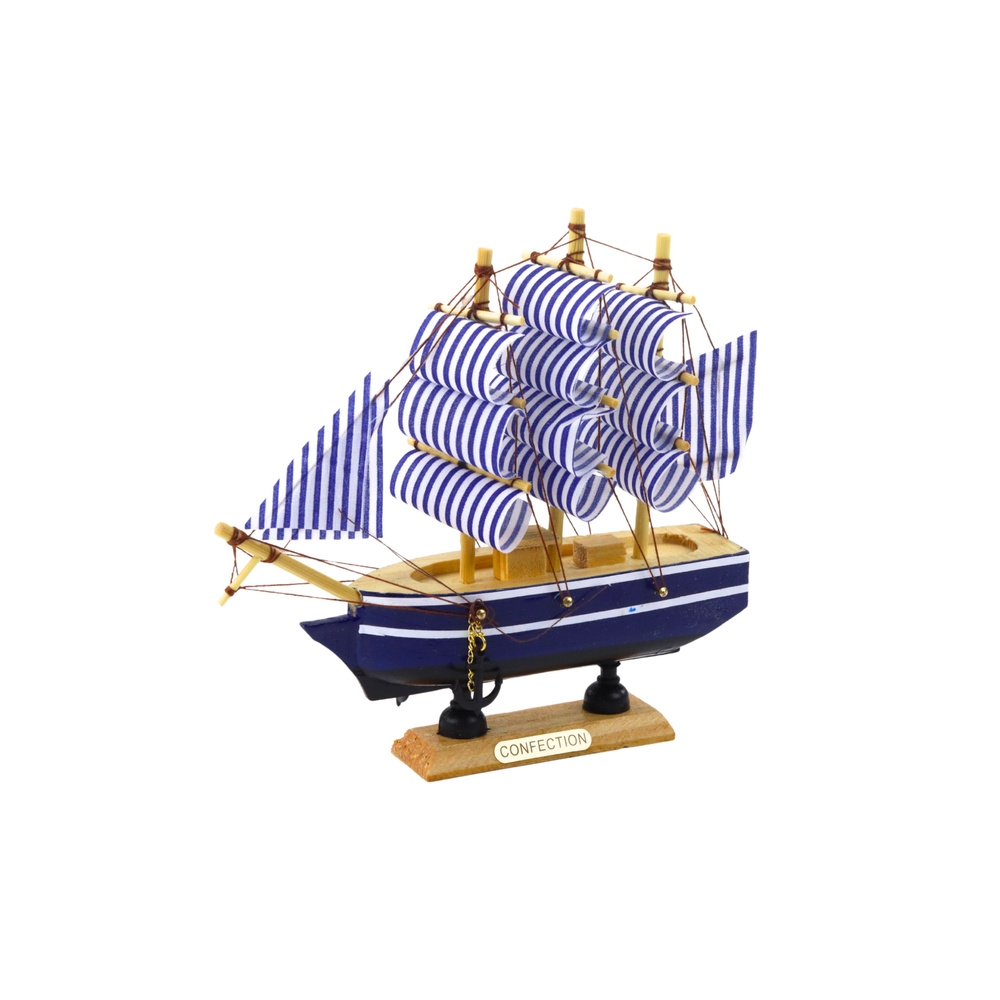 Kolekcinis dekoratyvinio burlaivio modelis baltos ir mėlynos spalvos 16x15cm