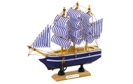 Kolekcinis dekoratyvinio burlaivio modelis baltos ir mėlynos spalvos 16x15cm