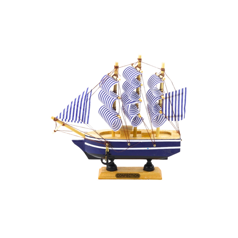 Kolekcinis dekoratyvinio burlaivio modelis baltos ir mėlynos spalvos 16x15cm