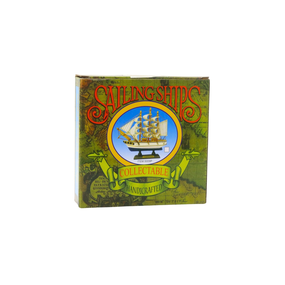 Kolekcinis dekoratyvinio burlaivio modelis baltos ir mėlynos spalvos 16x15cm
