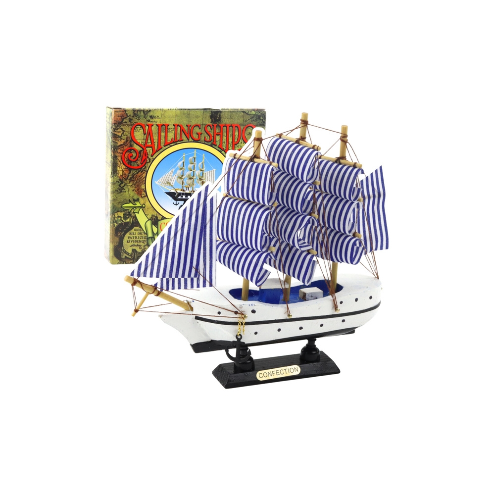 Kolekcinis dekoratyvinio burlaivio modelis baltos ir mėlynos spalvos 18x17cm