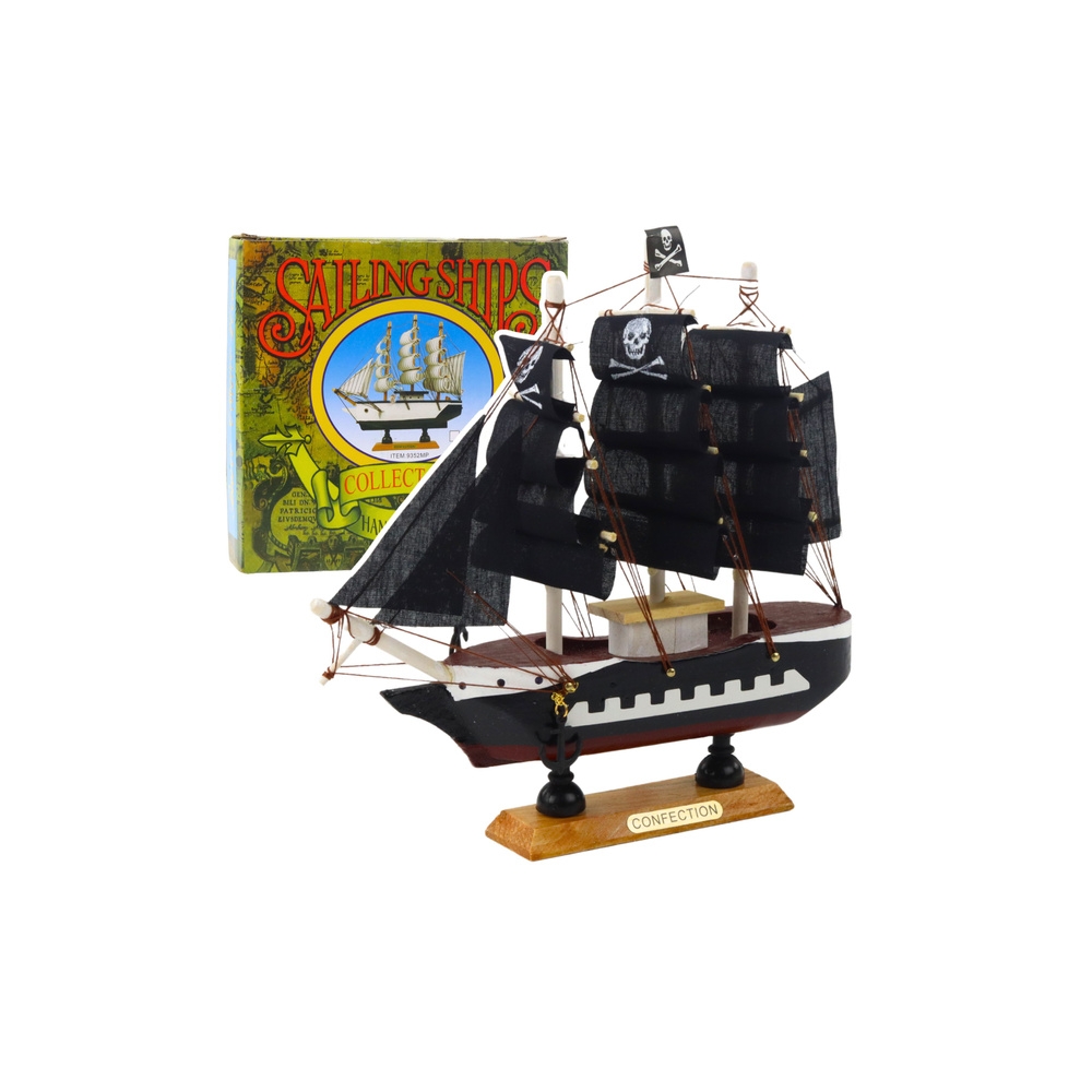 Model Kolekcjonerski Dekoracyjny Statek Żaglowiec Piracki Czarny 20x20cm