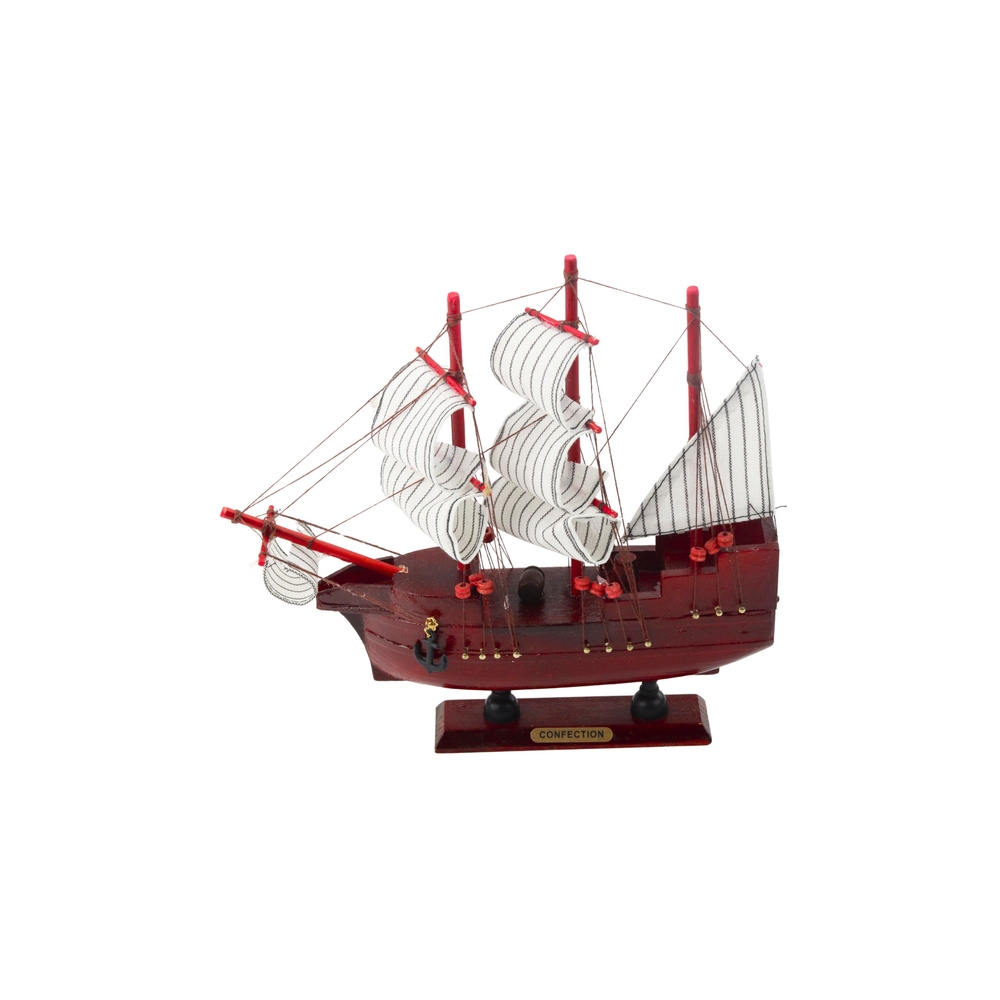 Model Kolekcjonerski Dekoracyjny Statek Żaglowiec Czerwony 24x23cm