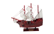 Model Kolekcjonerski Dekoracyjny Statek Żaglowiec Czerwony 24x23cm
