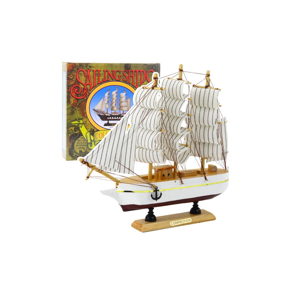 Model Kolekcjonerski Dekoracyjny Statek Żaglowiec Trójmasztowy Biały 24x23cm