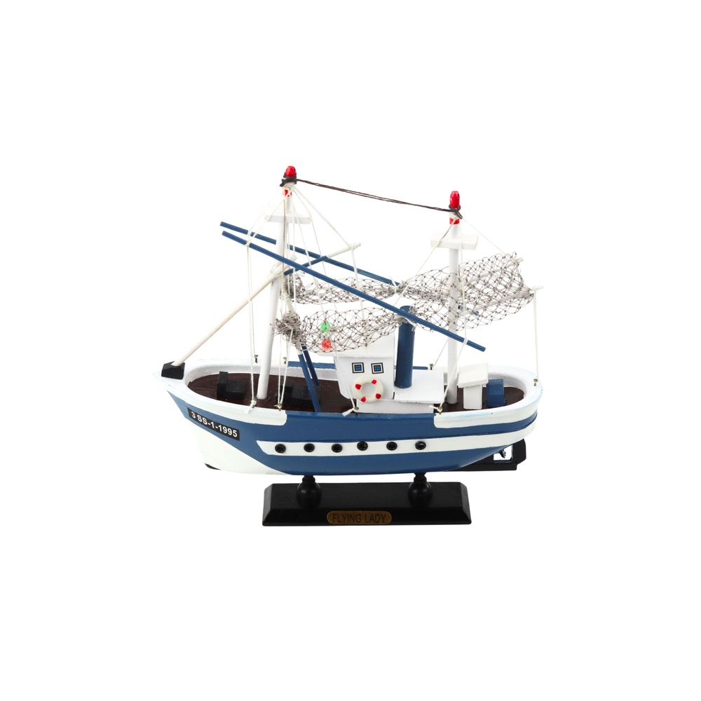 Model Kolekcjonerski Statek Kuter Rybacki Flying Lady Niebieski 24x23cm