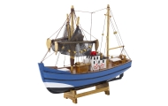 Kolekcinis dekoratyvinio žvejybos laivo modelis mėlynas 30x26cm