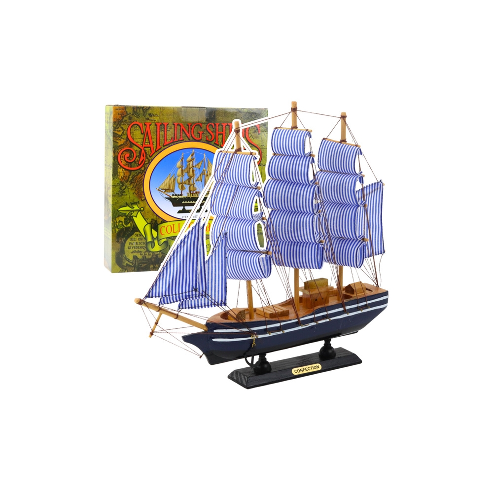 Model Kolekcjonerski Dekoracyjny Statek Żaglowiec Biało-Niebieski 33x31cm