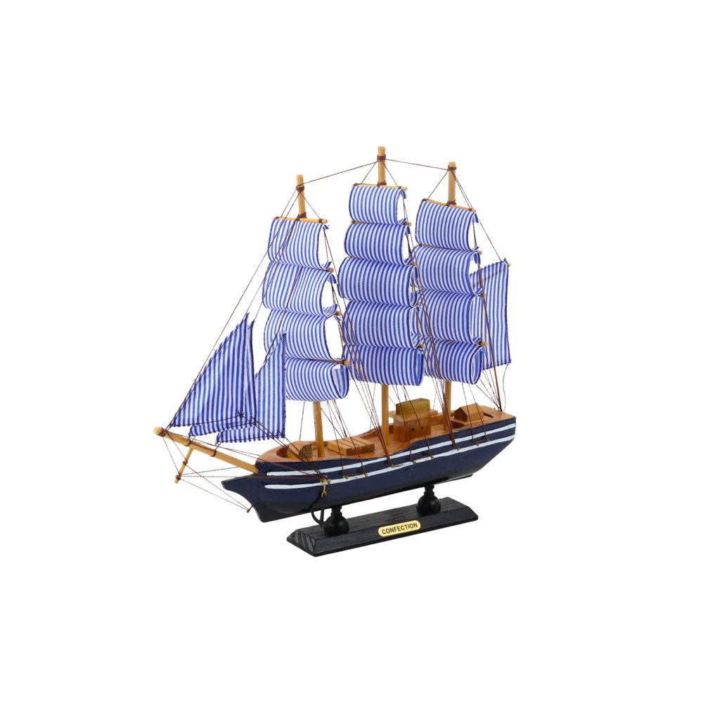Kolekcinis dekoratyvinio burlaivio modelis baltos ir mėlynos spalvos 33x31cm