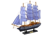 Model Kolekcjonerski Dekoracyjny Statek Żaglowiec Biało-Niebieski 33x31cm