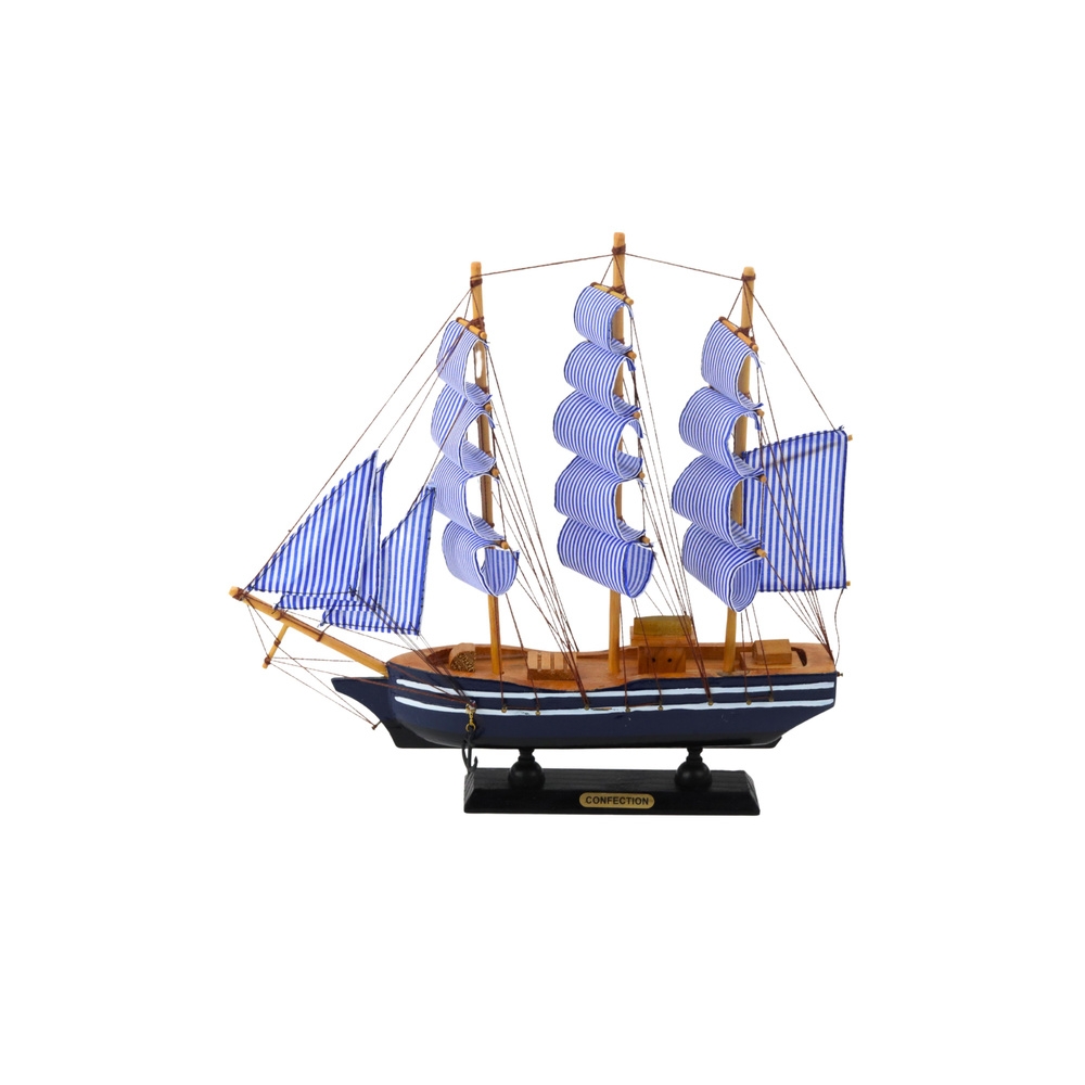 Kolekcinis dekoratyvinio burlaivio modelis baltos ir mėlynos spalvos 33x31cm