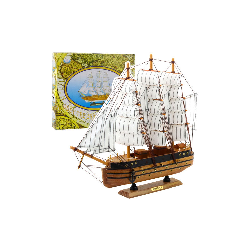 Kolekcinis dekoratyvinis trijų stiebų burlaivio modelis baltas 39x36cm