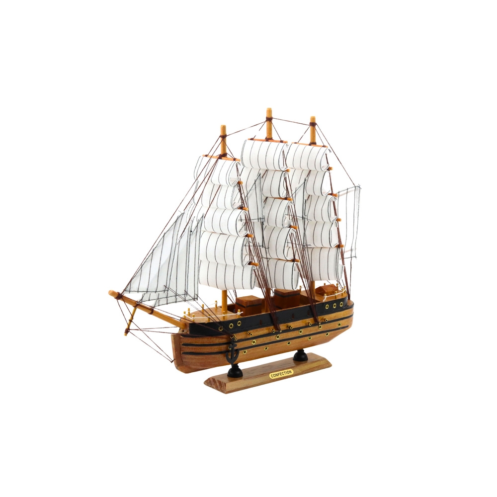 Kolekcinis dekoratyvinis trijų stiebų burlaivio modelis baltas 39x36cm