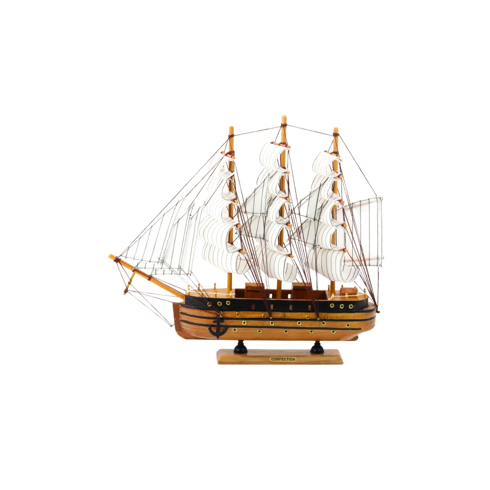 Kolekcinis dekoratyvinis trijų stiebų burlaivio modelis baltas 39x36cm