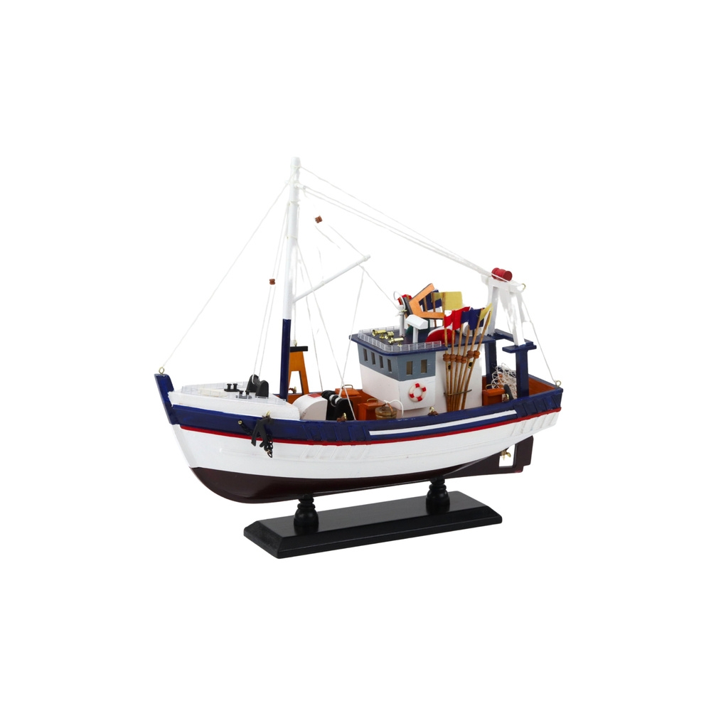Kolekcinis dekoratyvinio žvejybos laivo modelis su įranga 37x34cm