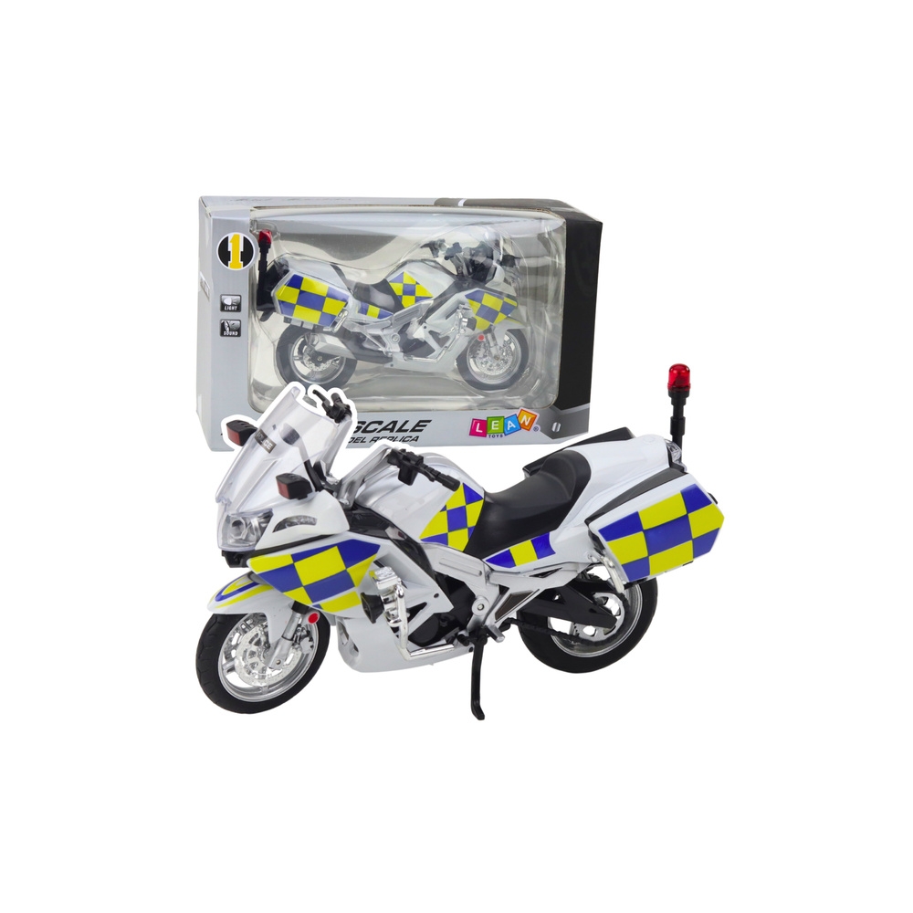 Policijos motociklas metalinis žibintai Garsas Baltas 1:12