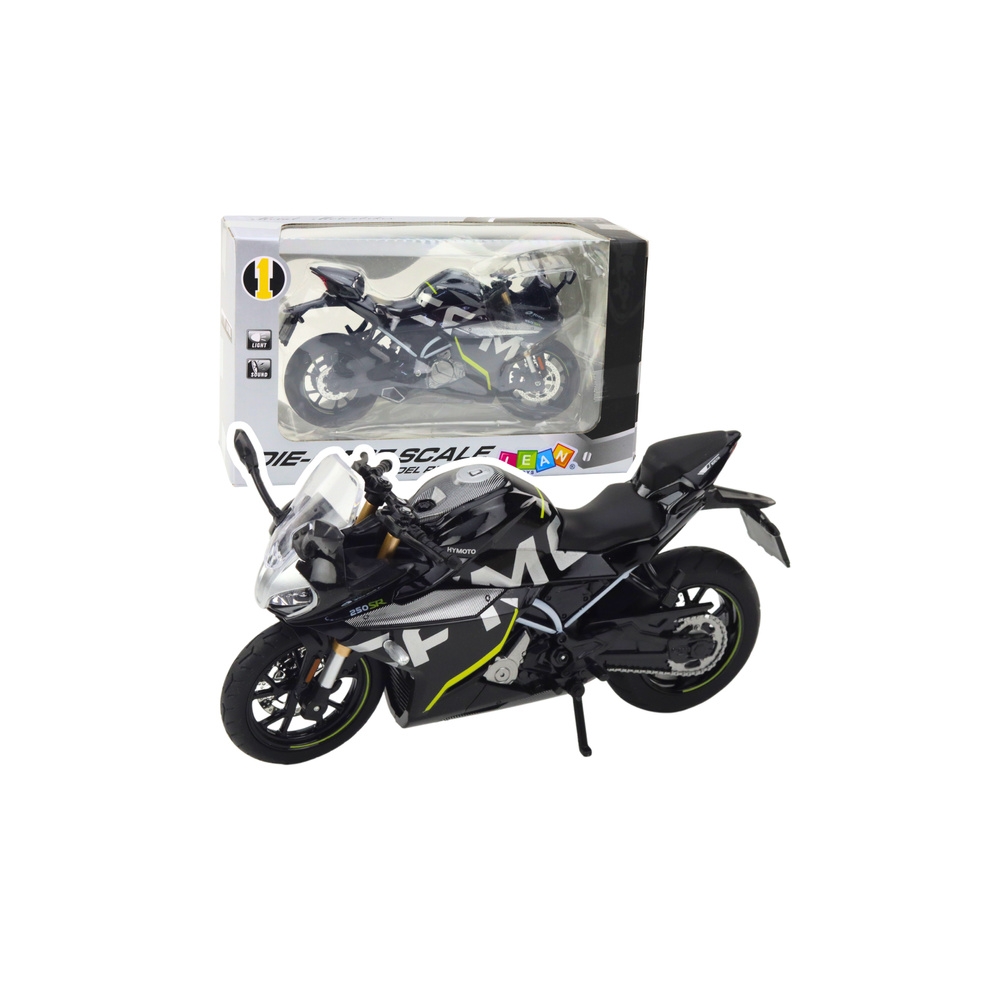 Sportinis metalinis motociklas žibintai Sound Black 250 SR 1:12
