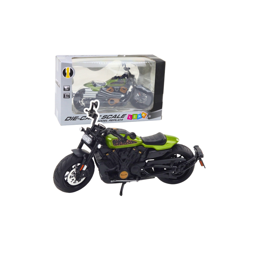 Chopper metalinis motociklas žibintai skamba juodai žali komponentai 1:12