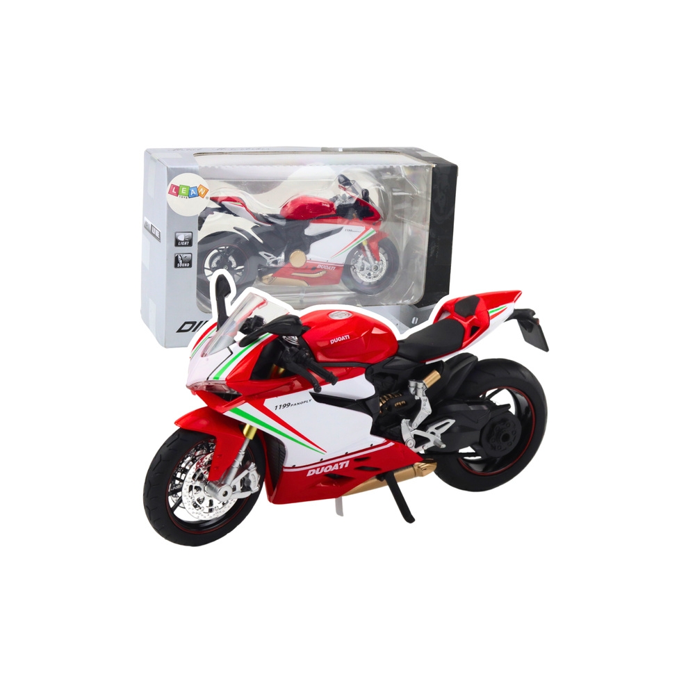 Metalinis sportinis motociklas raudonos baltos šviesos garsai 1:12
