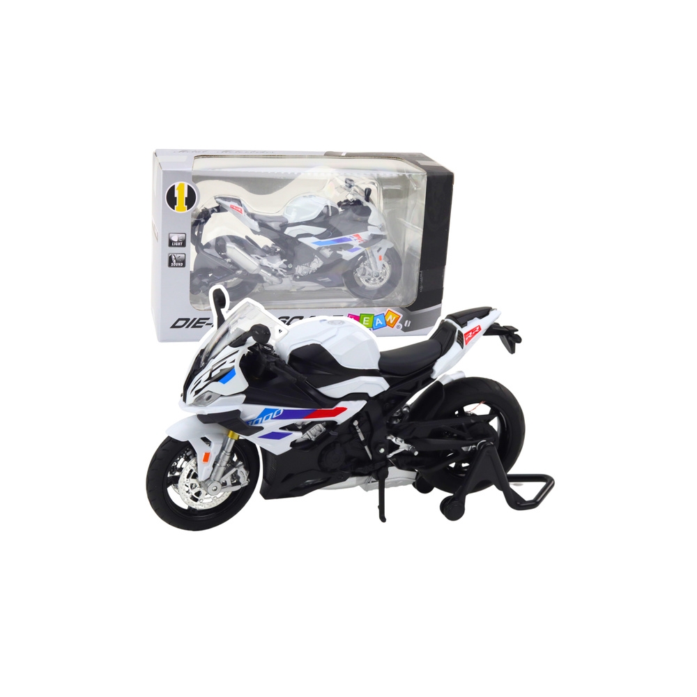 Sportinis metalinis motociklas žibintai Sound White S1000 1:12