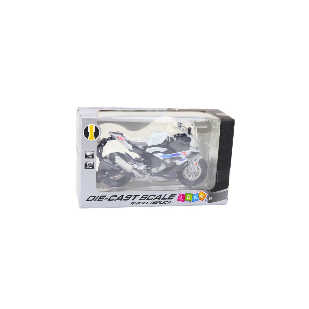 Sportinis metalinis motociklas žibintai Sound White S1000 1:12