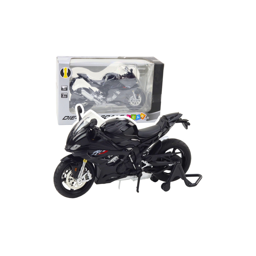 Sportinis metalinis motociklas žibintai Garsas Juodas S1000 1:12