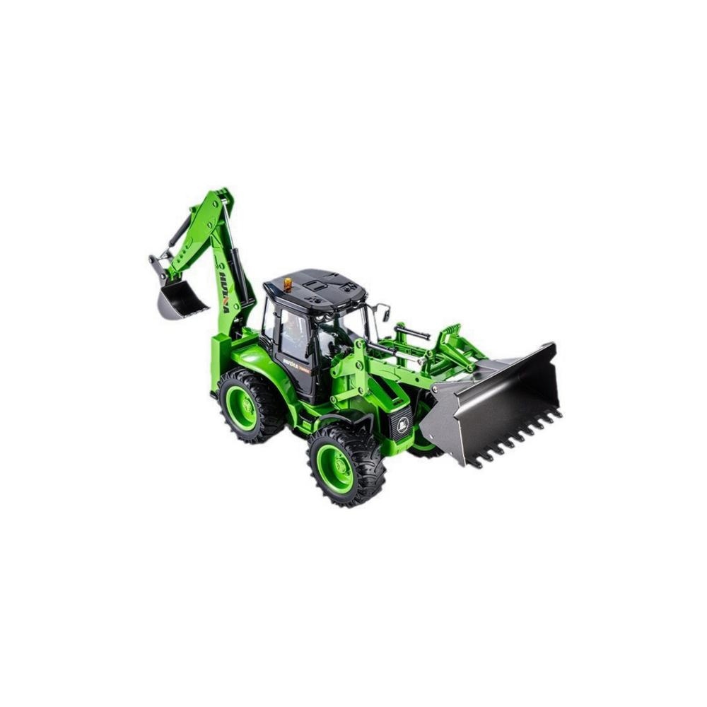 Remote Control Backhoe Loader RC Lights Sound Green Huina 1:14