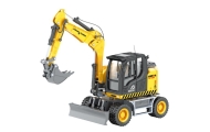 Wheel Excavator With Bulldozer Metal Huina Yellow 1:50