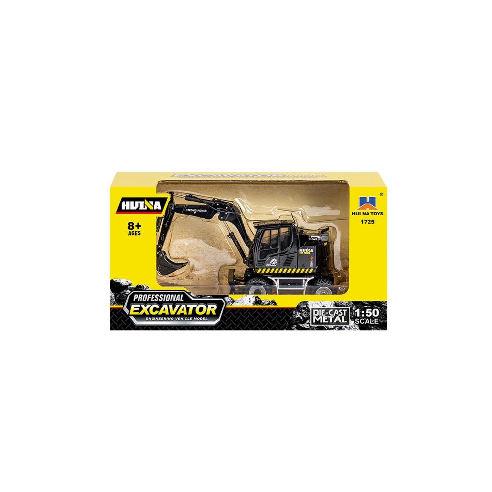 Ratinis ekskavatorius su buldozeriu Metalinis Huina Black 1:50