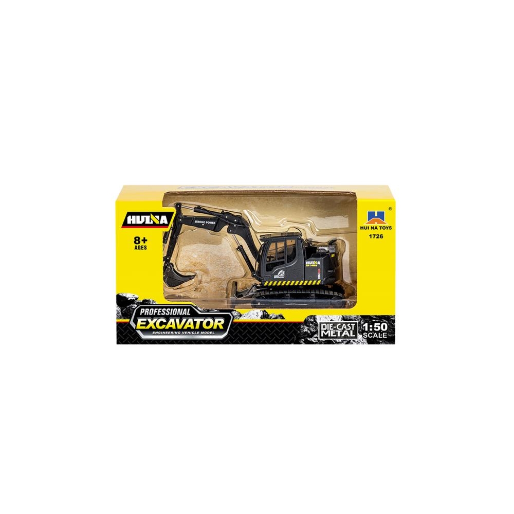 Ratinis ekskavatorius su buldozeriu Metalinis Huina Black 1:50