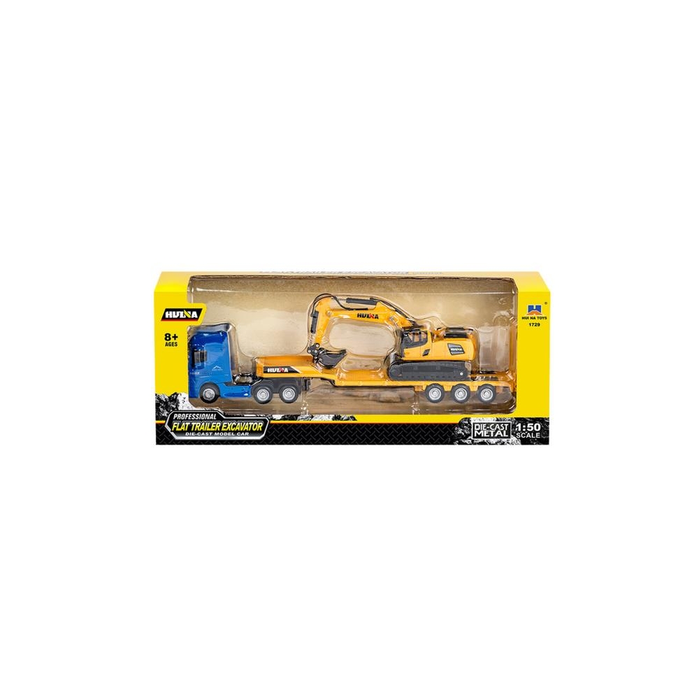 Truck with Trailer Tow Truck Metal Excavator Huina Yellow 1:50