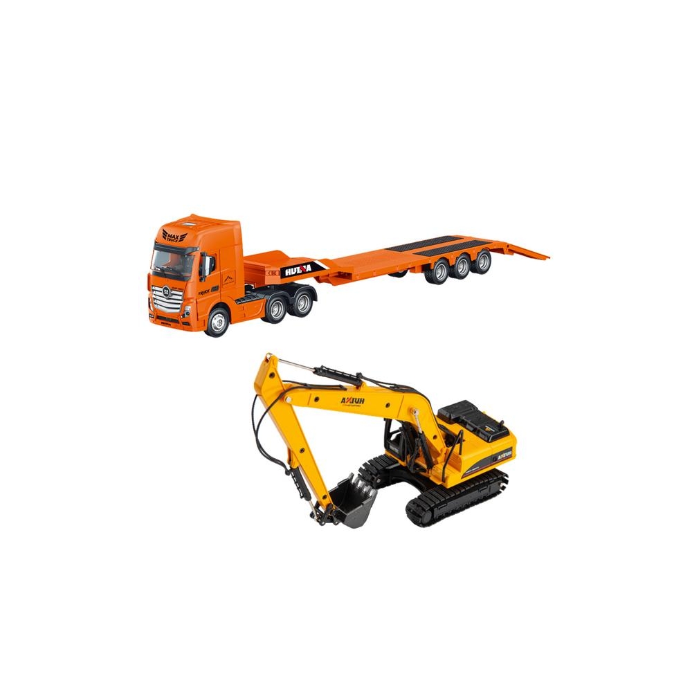 Sunkvežimis su priekaba Metalinis ekskavatorius Huina Orange 1:50