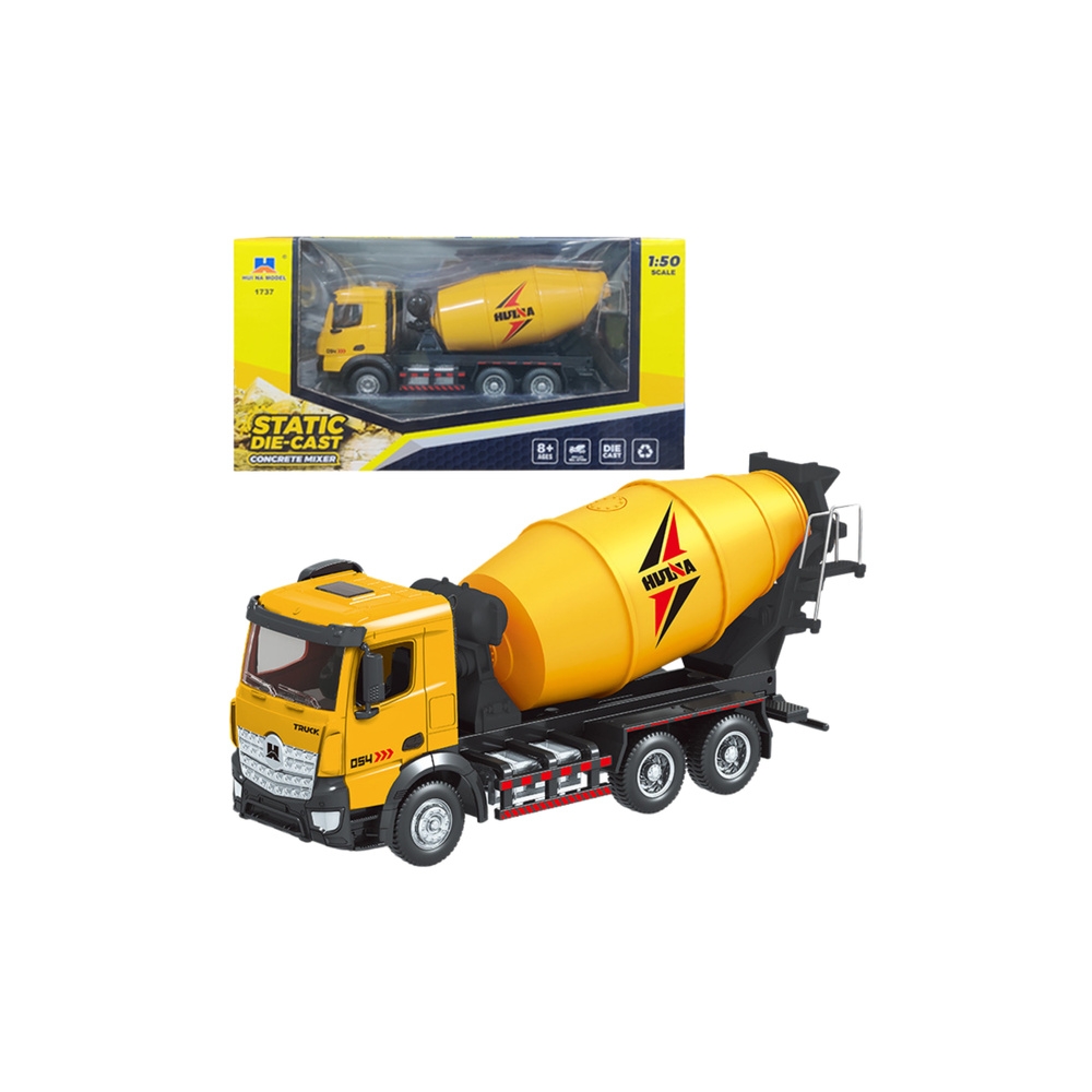 Betono maišyklė Statybinė transporto priemonė Metalinė Huina geltona 1:50