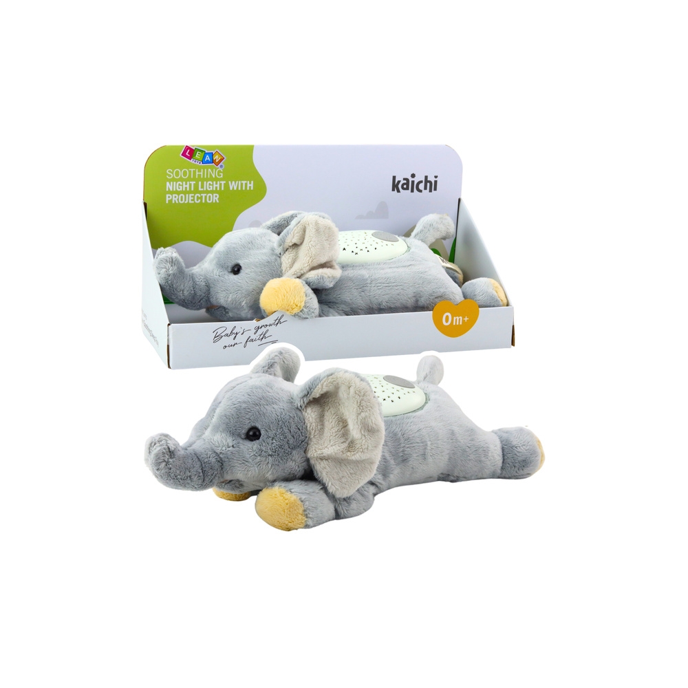 Pliušinis miegantis dramblys Cuddly su projektoriumi Garsai triukšmas-Miegui, Migdukai ir karuselės, Miego žaislai-e-vaikas
