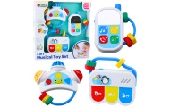 Muzikinių žaislų rinkinys mažyliams. Telefonas, tamburinas, klavišai, garsai, 3 vnt