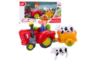 Traktor Farmera Interaktywny Z Przyczepką Figurka Krowy Światła Dźwięki