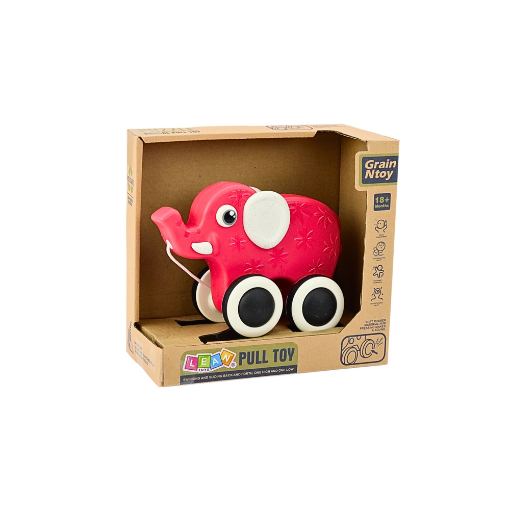 Traukiamas žaislas Dramblys Squeaker Eco, Raudonas