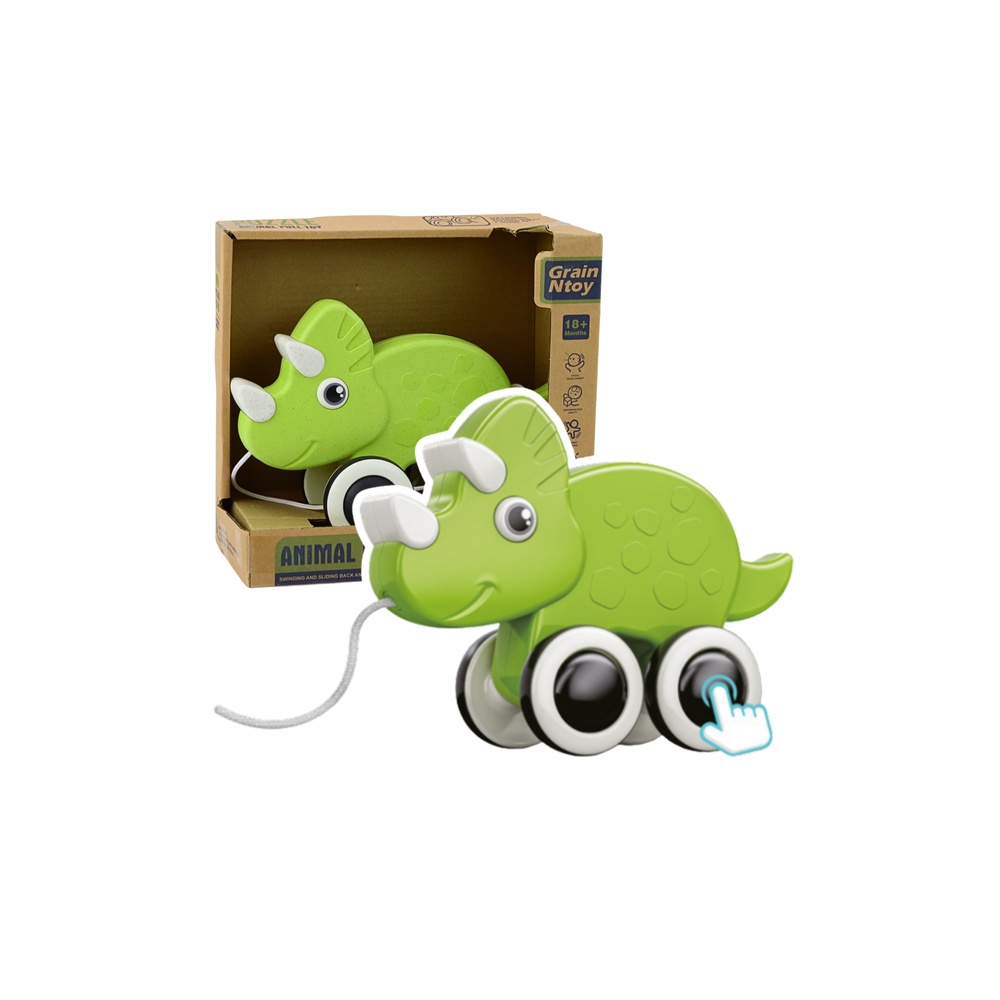 Dinosaur Pull String Toy Squeaker Eco Green
