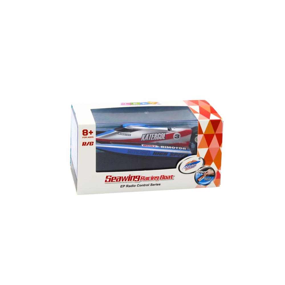 Nuotoliniu būdu valdoma RC motorinė valtis mėlyna ir sidabrinė 14 cm
