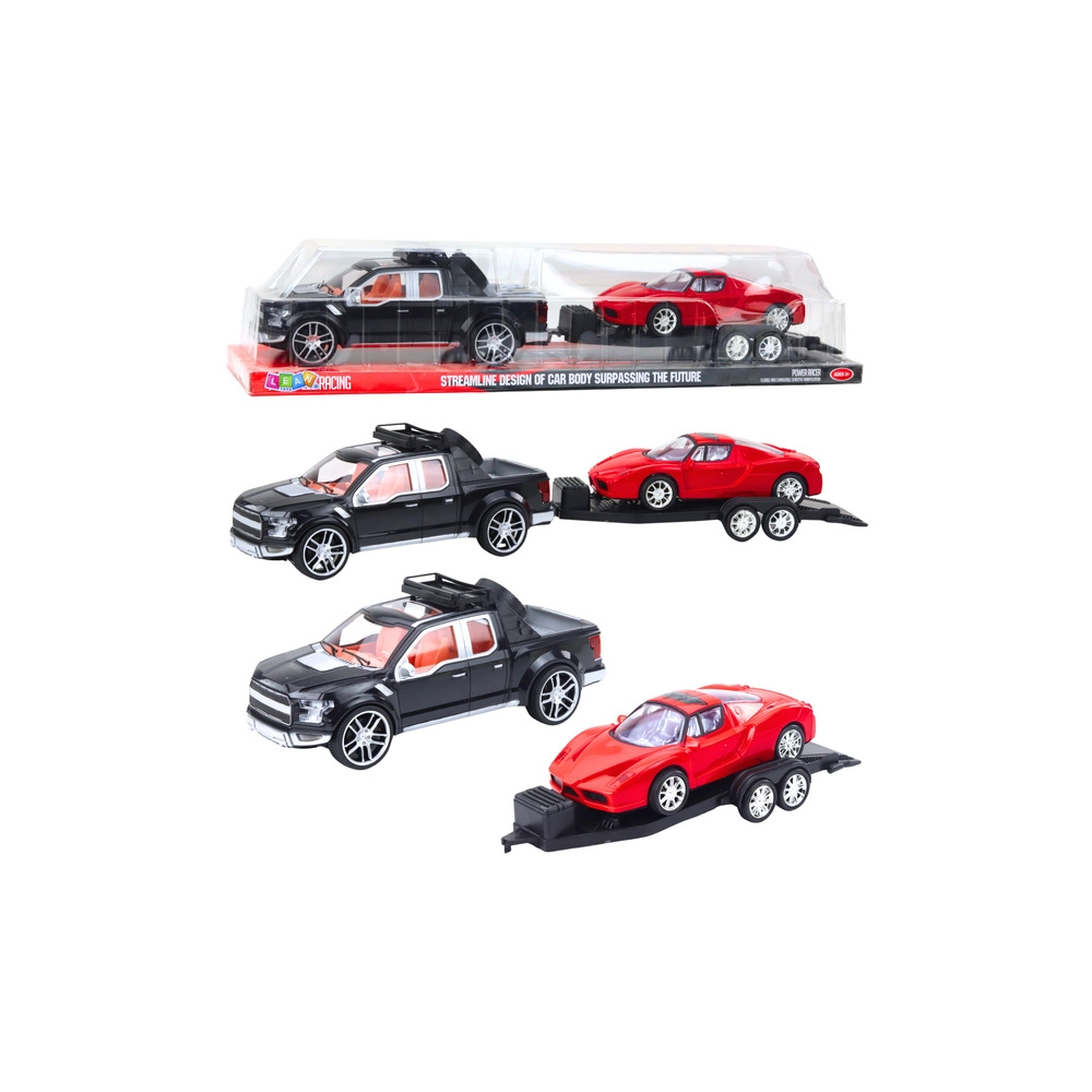 Visureigių rinkinys su priekaba ir sportiniu automobiliu 59cm, juoda/raudona-Žaislai, Auto ir transporto žaislai, Mašinos-e-vaik