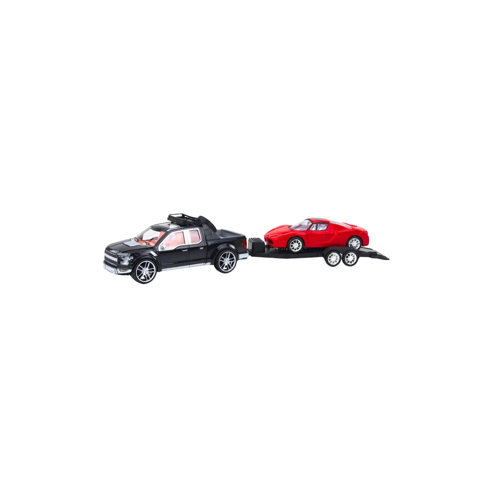 Visureigių rinkinys su priekaba ir sportiniu automobiliu 59cm, juoda/raudona-Žaislai, Auto ir transporto žaislai, Mašinos-e-vaik