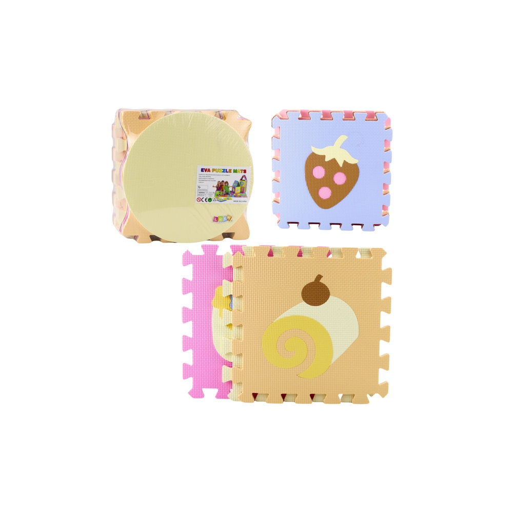 Minkšta dėlionė Edukacinis putų kilimėlis EVA Fruit Candy Pastel 16 el.
