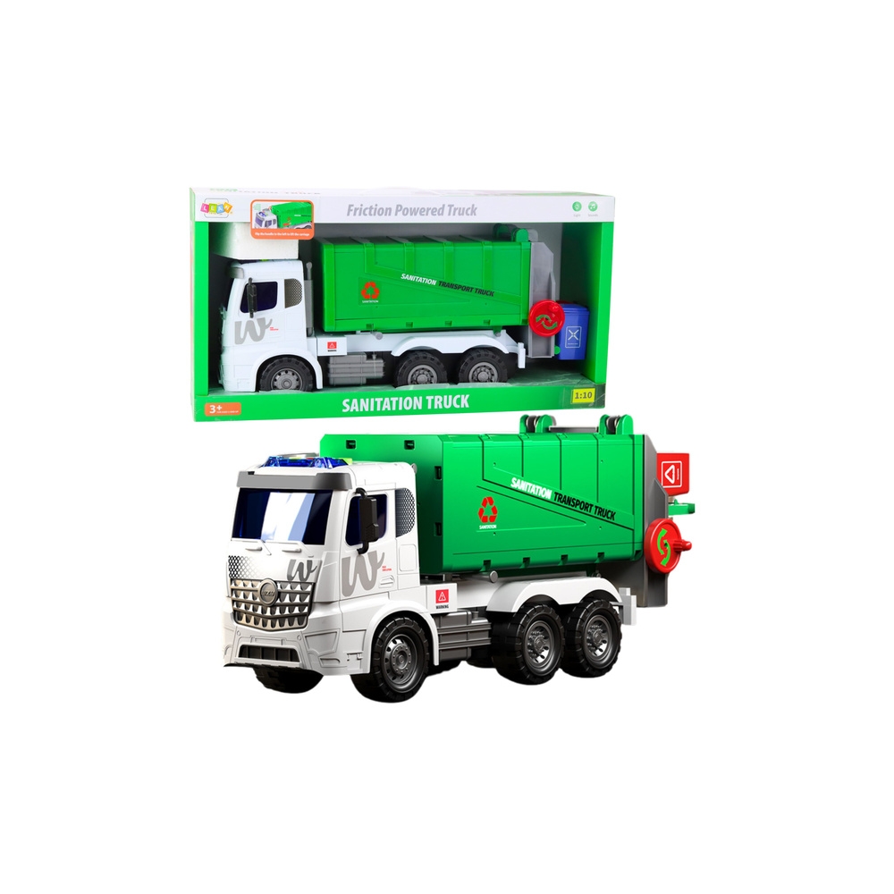 Didelis šiukšliavežis, kėlimo funkcija, 2 konteineriai, šviesos ir garsai, žalia, 1:10-Žaislai, Auto ir transporto žaislai, Maši