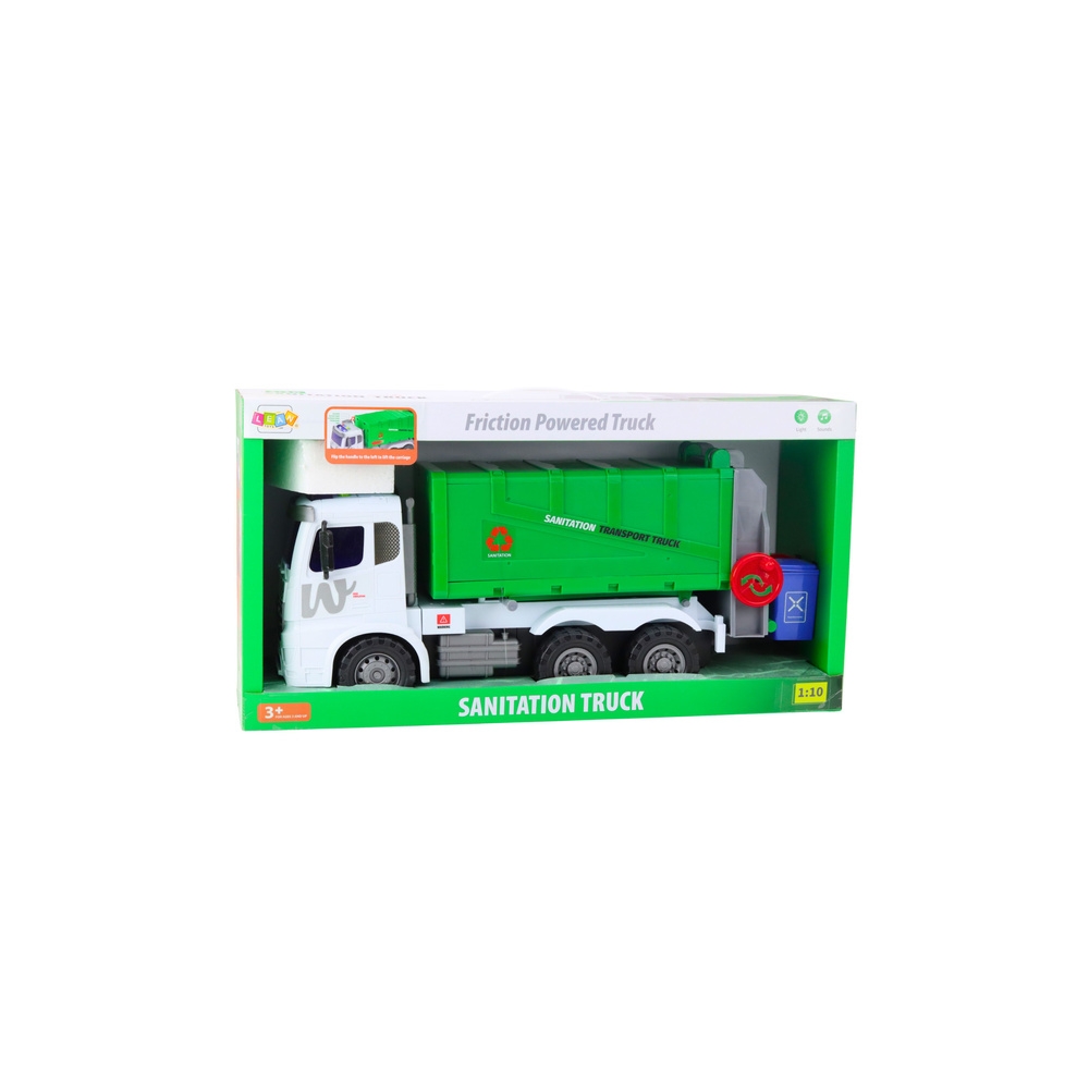 Didelis šiukšliavežis, kėlimo funkcija, 2 konteineriai, šviesos ir garsai, žalia, 1:10-Žaislai, Auto ir transporto žaislai, Maši