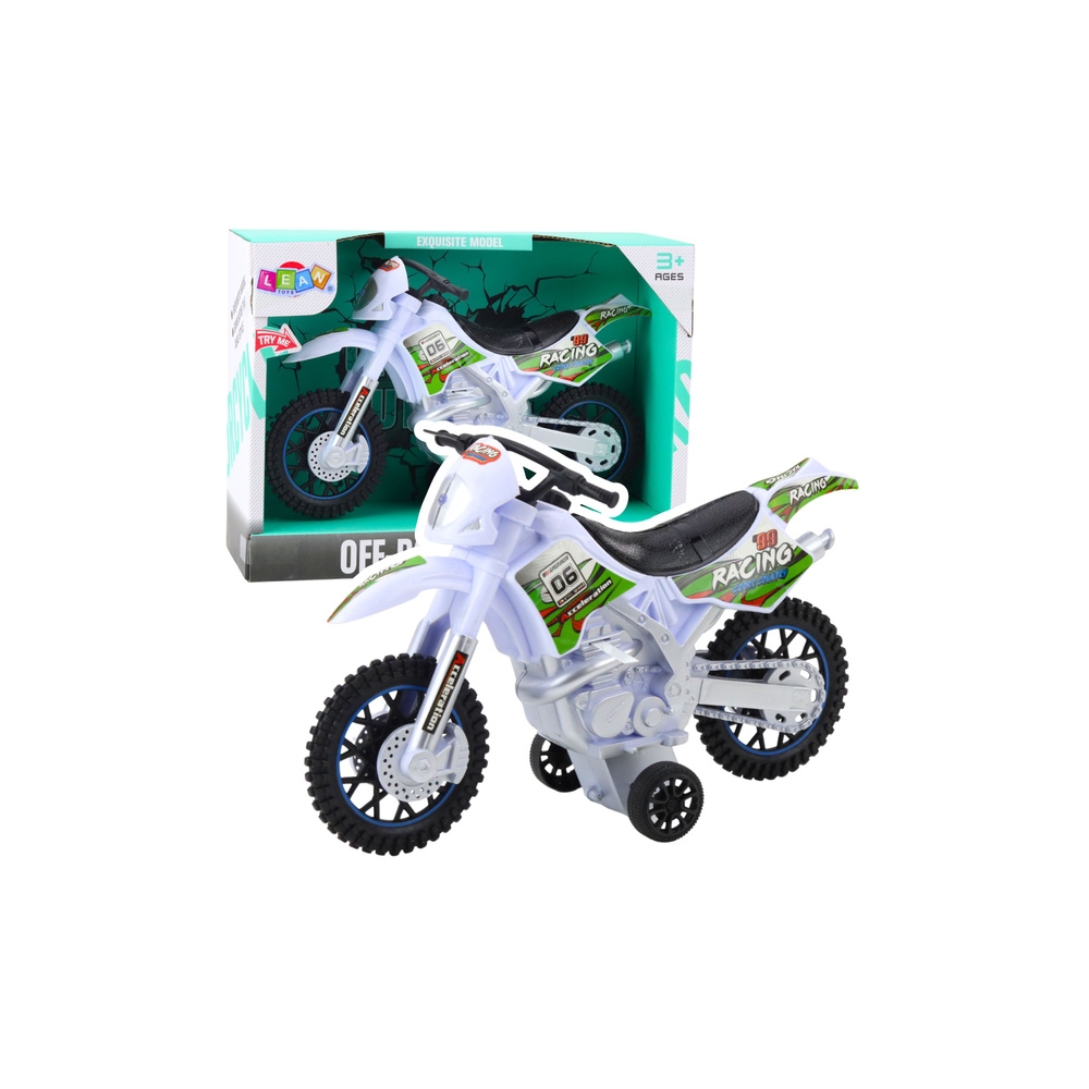 Lenktyninis motociklas Off-Road Cross-Country žibintai garsai, baltas-Žaislai, Auto ir transporto žaislai, Motociklai-e-vaikas