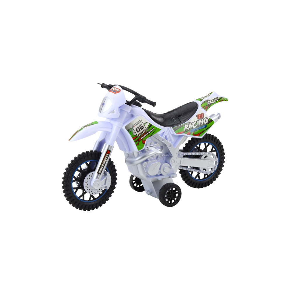 Lenktyninis motociklas Off-Road Cross-Country žibintai garsai, baltas-Žaislai, Auto ir transporto žaislai, Motociklai-e-vaikas
