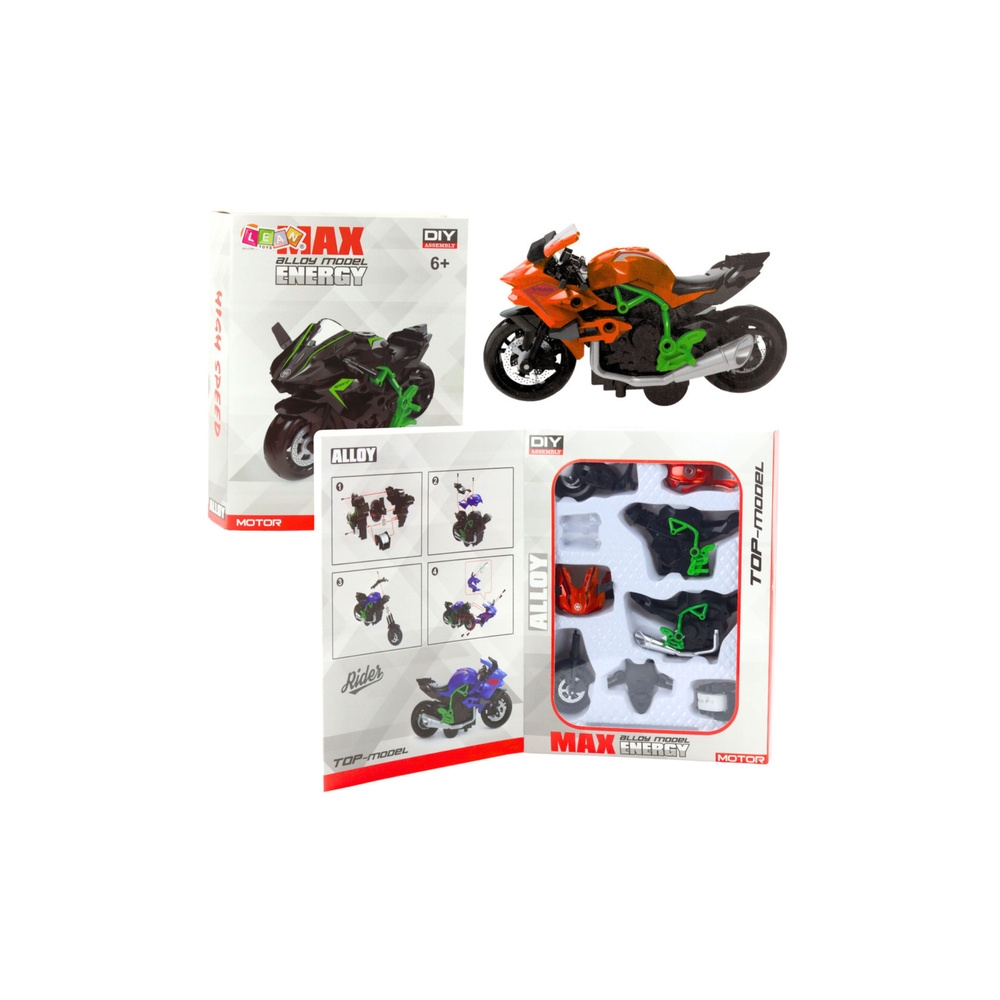 Metalinis surenkamas motociklas 1:14 oranžinė ir žalia sp.-Žaislai, Konstruktoriai, Auto ir transporto žaislai, Motociklai, Įvai
